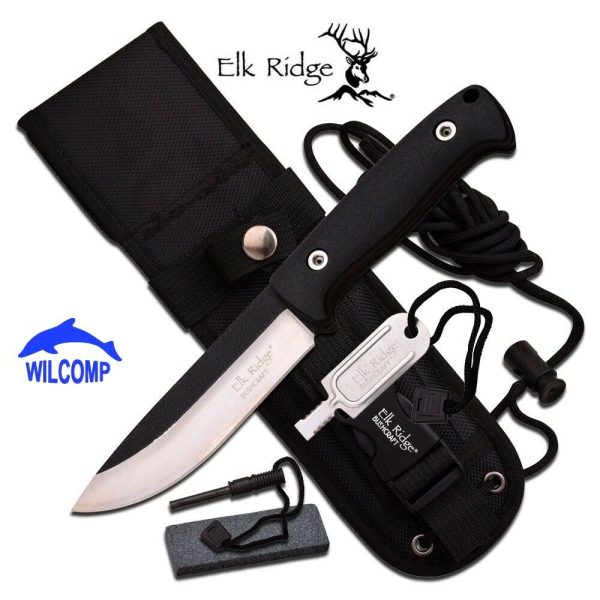 Elk Ridge Bushcraft ER-555BK Fixed Blade Knife with Survival Kits – Fire Rod …