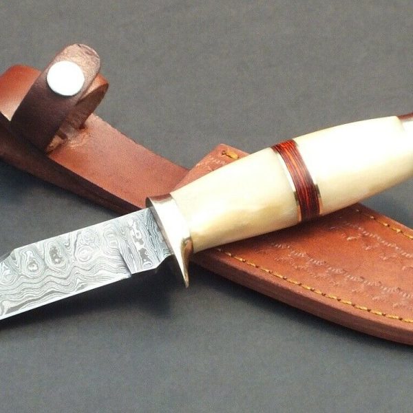 Handmade Hunting Knife, Damascus Blade, Bone & Brass Handle WIL-HK-1176
