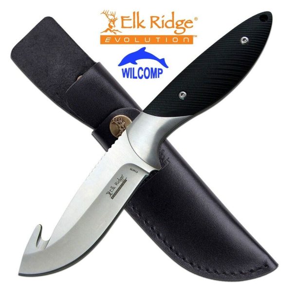 ELK RIDGE EVOLUTION ERE-FIX016GH-BK FIXED BLADE KNIFE w/ Leather Sheath