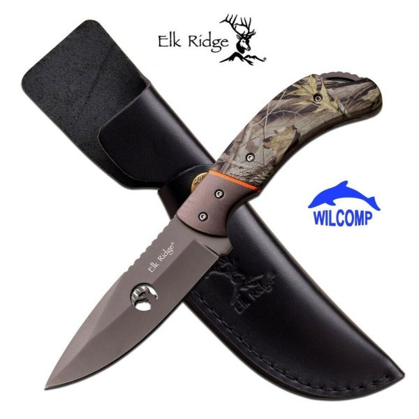 ELK RIDGE Fixed Blade Knife with Leather Sheath ER-554CA