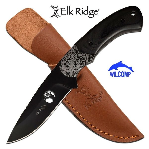 ELK RIDGE Fixed Blade Knife with Leather Sheath ER-200-09BK