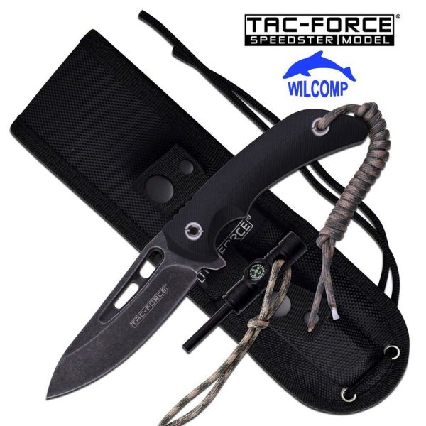 TAC-FORCE Survival Fixed Blade Knife + Fire Starter Compass Lanyard TF-200-949Bk