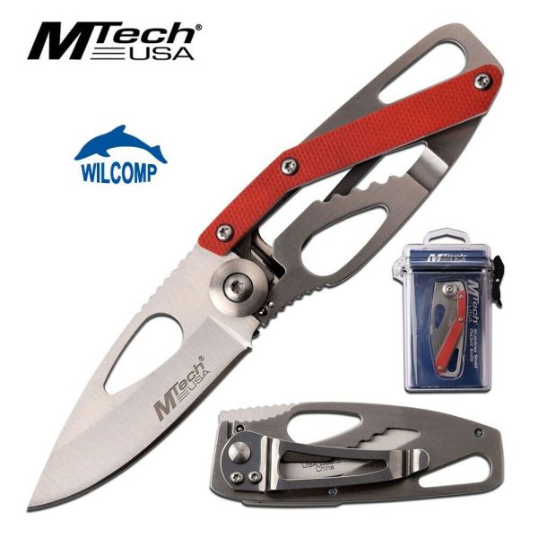 MTECH USA MT-1017RD FOLDING KNIFE WITH WATERPROOF CASE
