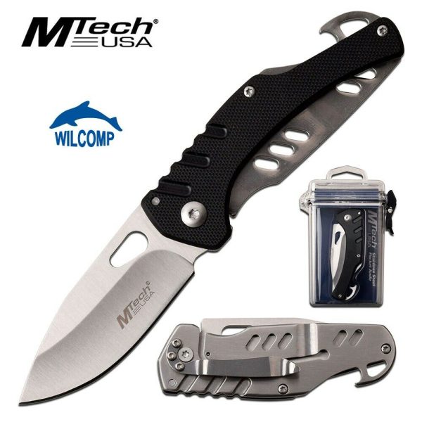 MTECH USA MT-1015BK FOLDING KNIFE WITH WATERPROOF CASE