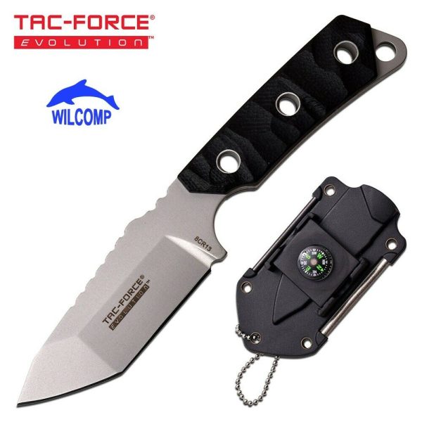 TAC-FORCE EVALUATION TFE-FIX011-BK Fixed Blade Knife, Fire Starter, Compass